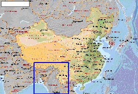 Fisica mapa de Republica Popular da China em ingles