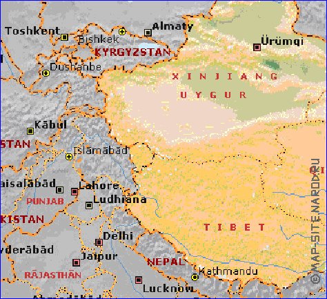 Fisica mapa de Republica Popular da China em ingles