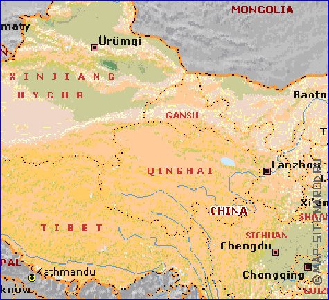 Fisica mapa de Republica Popular da China em ingles