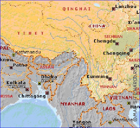 Fisica mapa de Republica Popular da China em ingles