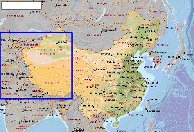 Physique carte de Republique populaire de Chine en anglais