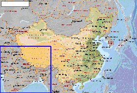 Physique carte de Republique populaire de Chine en anglais