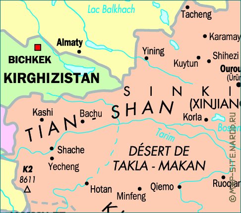 mapa de Republica Popular da China em frances