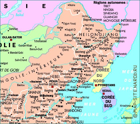 mapa de Republica Popular da China em frances