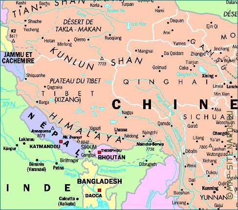 mapa de Republica Popular da China em frances