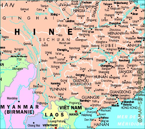 mapa de Republica Popular da China em frances