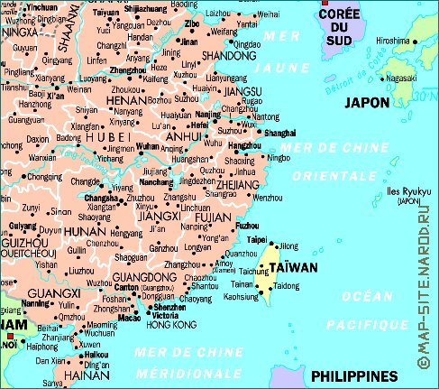 mapa de Republica Popular da China em frances