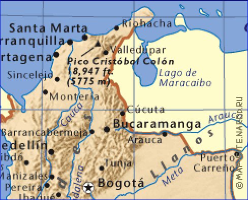 carte de Colombie en anglais