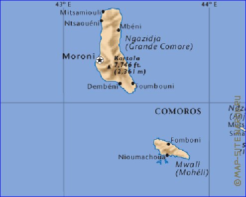 carte de Comores en anglais