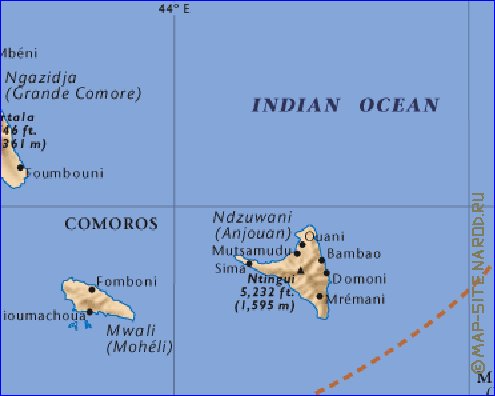 carte de Comores en anglais