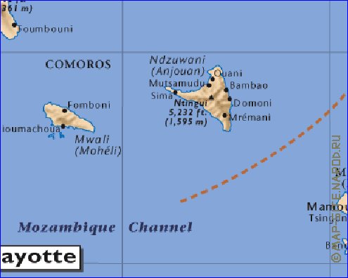 mapa de Comores em ingles