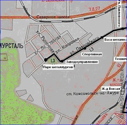 Transport carte de Komsomolsk-sur-l'Amour