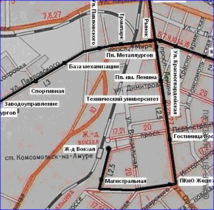 Transport carte de Komsomolsk-sur-l'Amour