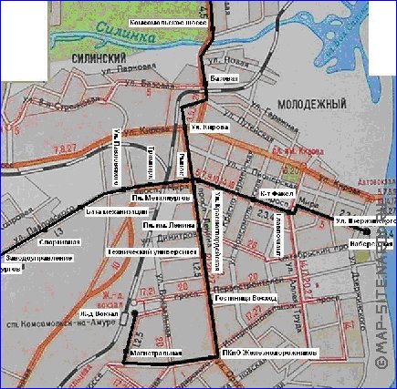 Transport carte de Komsomolsk-sur-l'Amour