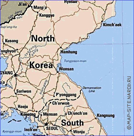 mapa de Coreia em ingles