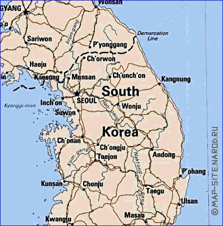 mapa de Coreia em ingles