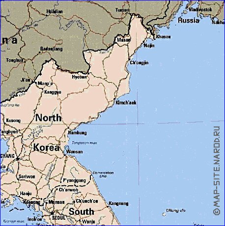 mapa de Coreia em ingles