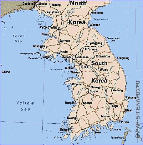 mapa de Coreia em ingles