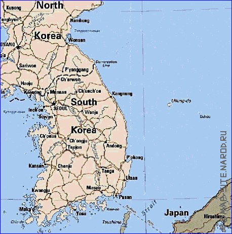 mapa de Coreia em ingles