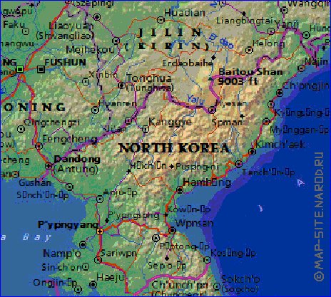 Physique carte de Coree en anglais