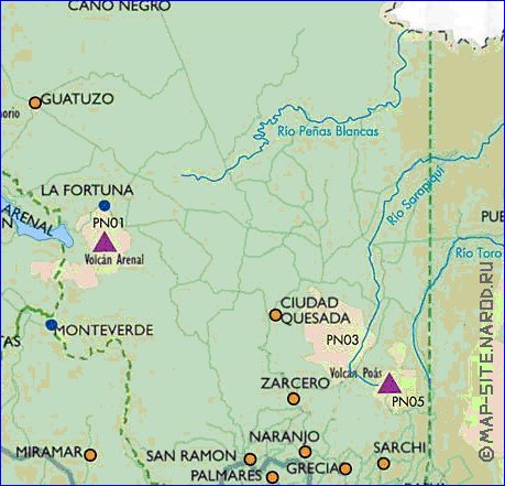 Administratives carte de Costa Rica en espagnol