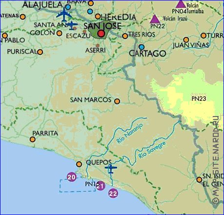 Administratives carte de Costa Rica en espagnol