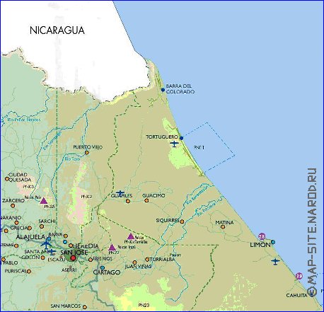 Administratives carte de Costa Rica en espagnol