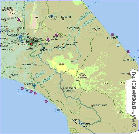 Administratives carte de Costa Rica en espagnol