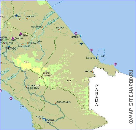 Administratives carte de Costa Rica en espagnol