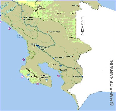 Administratives carte de Costa Rica en espagnol