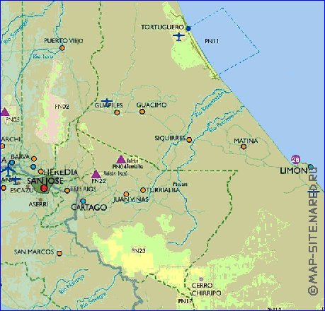 Administratives carte de Costa Rica en espagnol