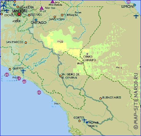 Administrativa mapa de Costa Rica em espanhol