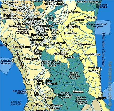 mapa de Costa Rica em frances