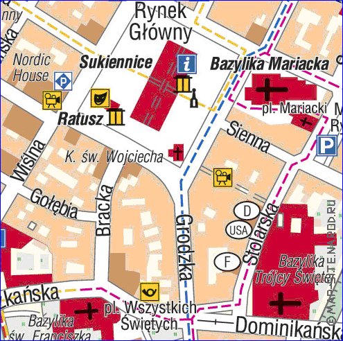 mapa de Cracovia em polones