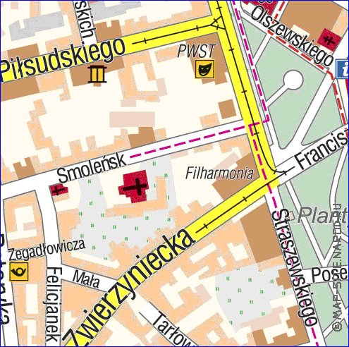 mapa de Cracovia em polones