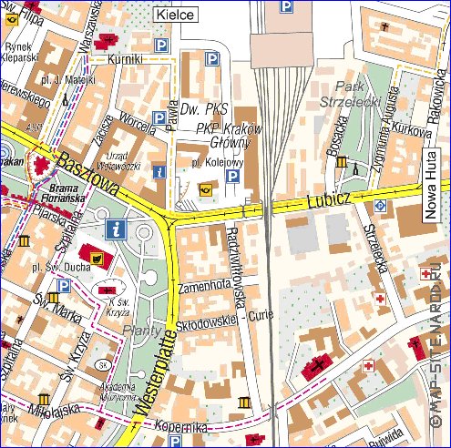 mapa de Cracovia em polones