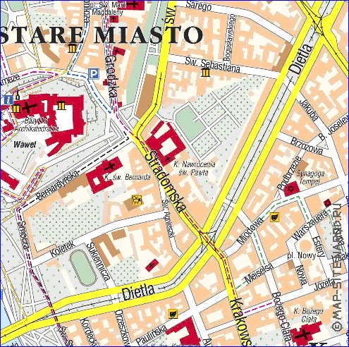 mapa de Cracovia em polones