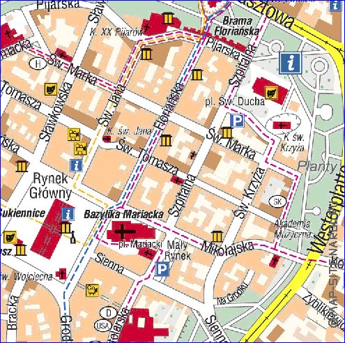 mapa de Cracovia em polones