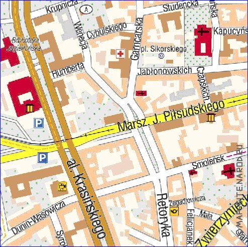 mapa de Cracovia em polones