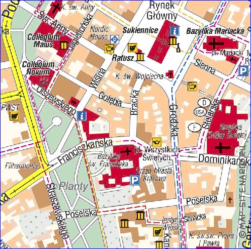 mapa de Cracovia em polones