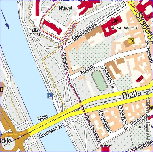 mapa de Cracovia em polones