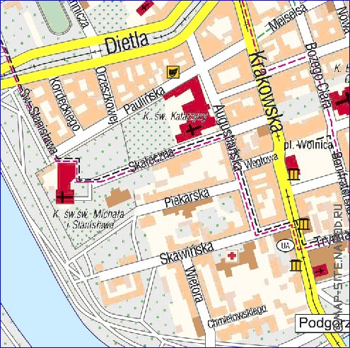 mapa de Cracovia em polones