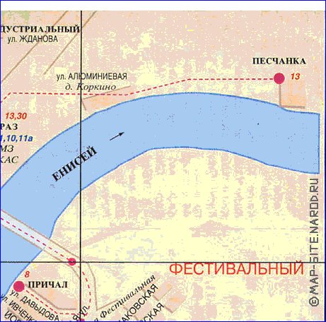 Transporte mapa de Krasnoyarsk