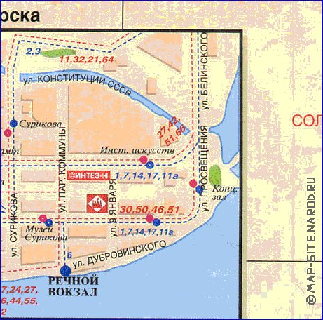 Transporte mapa de Krasnoyarsk