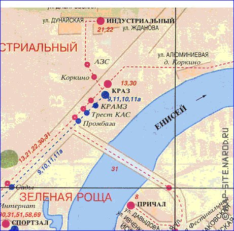 Transporte mapa de Krasnoyarsk