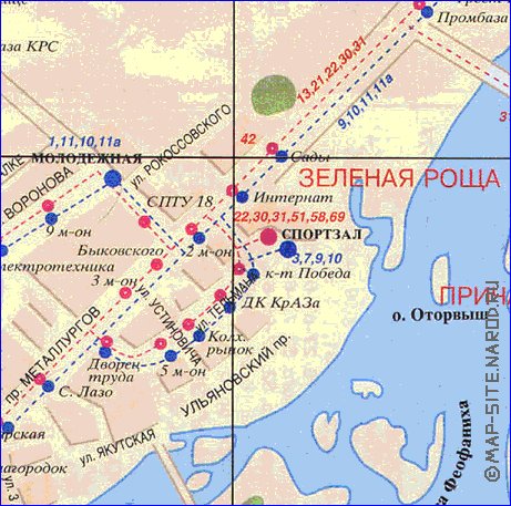 Transporte mapa de Krasnoyarsk