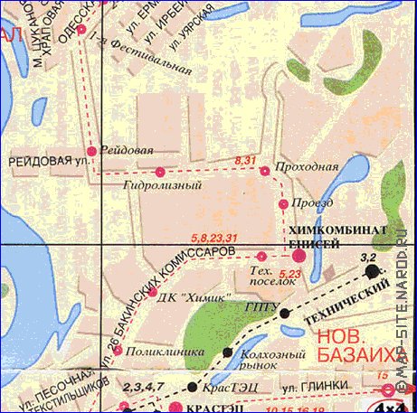 Transporte mapa de Krasnoyarsk