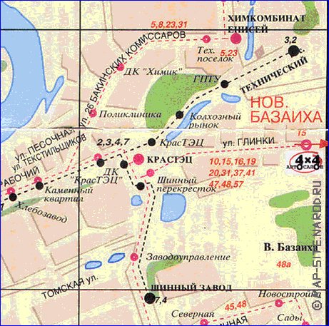 Transporte mapa de Krasnoyarsk