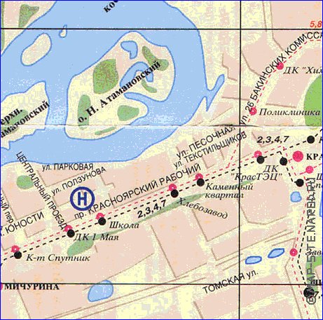 Transporte mapa de Krasnoyarsk