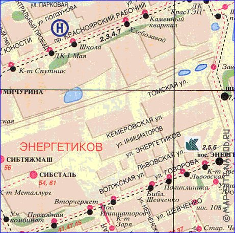 Transporte mapa de Krasnoyarsk